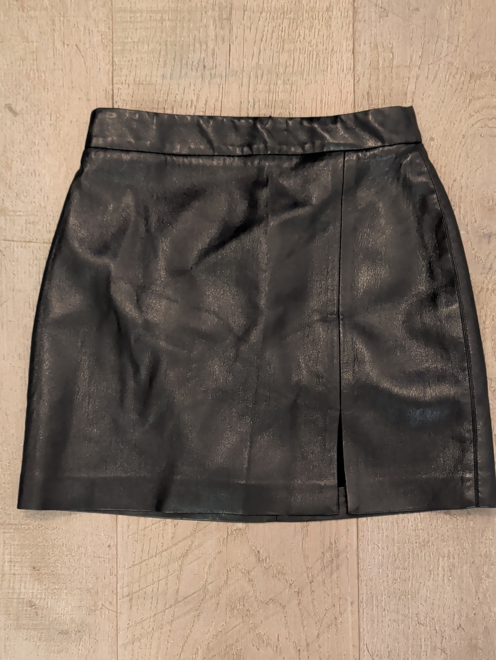 Wilfred Black Faux Leather Mini Skirt with Front Slit Detail